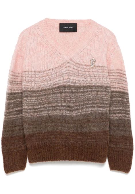 Maglione crop con scollo a V in rosa e marrone Simone Rocha - donna SIMONE ROCHA | Maglie | MIMK5B0657RSOMBR